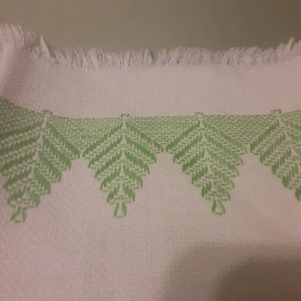 Vintage Swiss Embroidered Christmas Tea Towel Fringed
